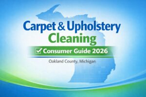 Carpet & Upholstery Cleaning Consumer Guide 2026 with Michigan map background for Oakland County